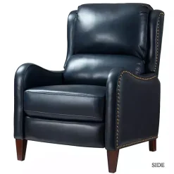 Kirklands Home Accent Chairs|Navy Leather Nailhead Traditional Recliner Blue