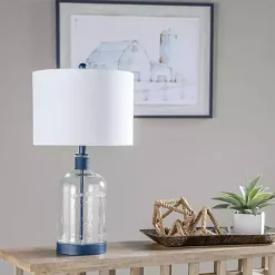 Kirklands Home Table Lamps|Navy Metal and Glass Jar Table Lamp White