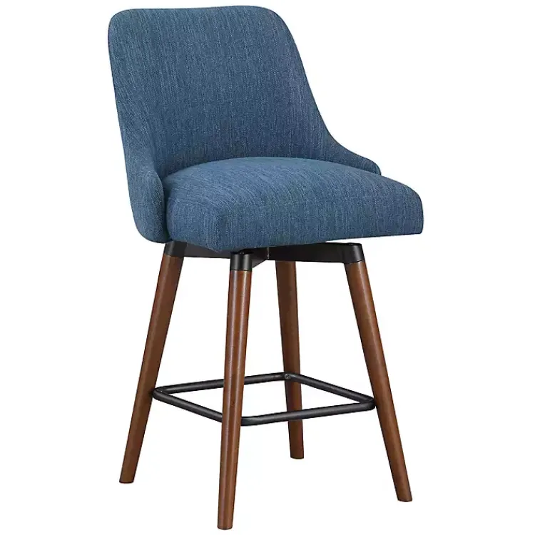 Kirklands Home Bar Stools & Counter Height Stools|Navy Mid-Century Modern Swivel Counter Stool Blue