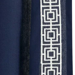 Kirklands Home Curtains & Drapes|Navy Modern Square Border Curtain Panel, 84 in. Blue