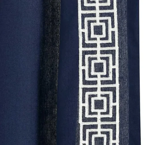 Kirklands Home Curtains & Drapes|Navy Modern Square Border Curtain Panel, 84 in. Blue