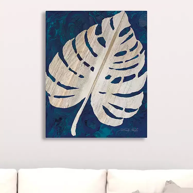Kirklands Home Canvas Art|Navy Monstera Leaf Giclee Canvas Art Print