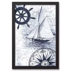 Kirklands Home Canvas Art|Navy Nautical Framed Canvas Art Print