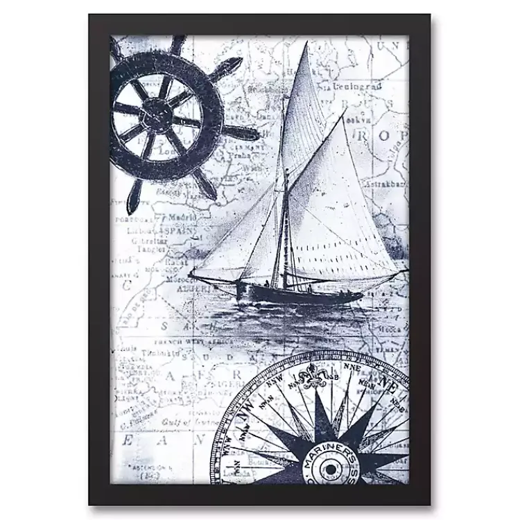Kirklands Home Canvas Art|Navy Nautical Framed Canvas Art Print