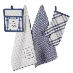 Kirklands Home Kitchen Accessories|Navy Plaid Eat Drink Enjoy 4-pc. Dish Towel Set