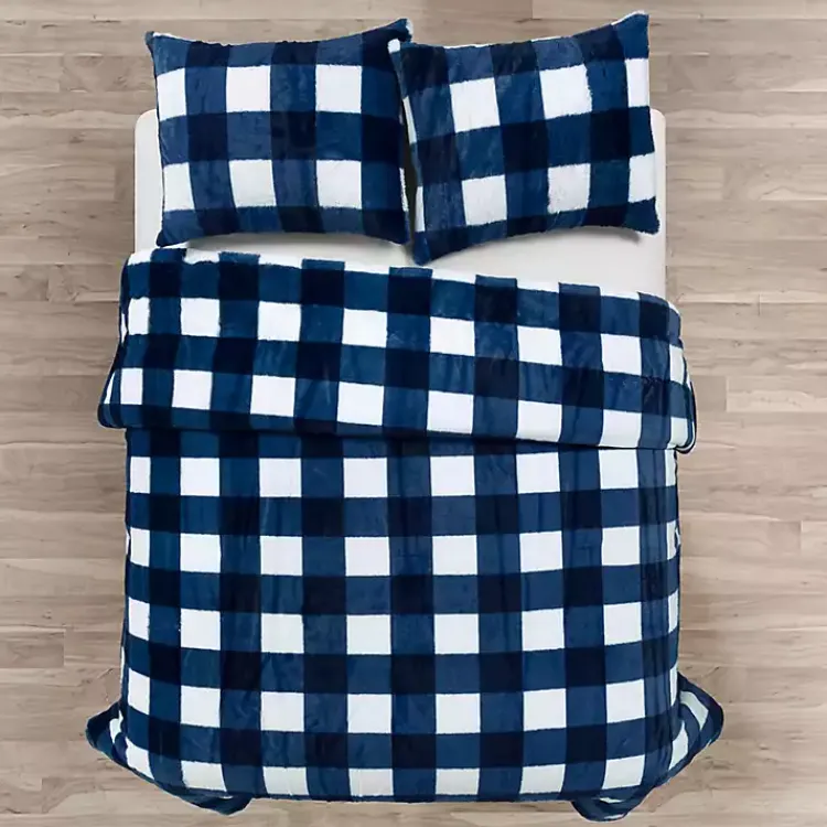 Kirklands Home Comforters|Navy Plaid Faux Fur 3-pc. King Comforter Set