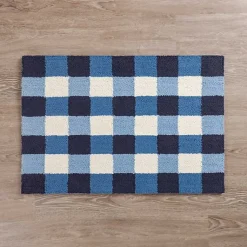 Kirklands Home Accent Rugs|Navy Plaid Hooked Accent Rug Blue