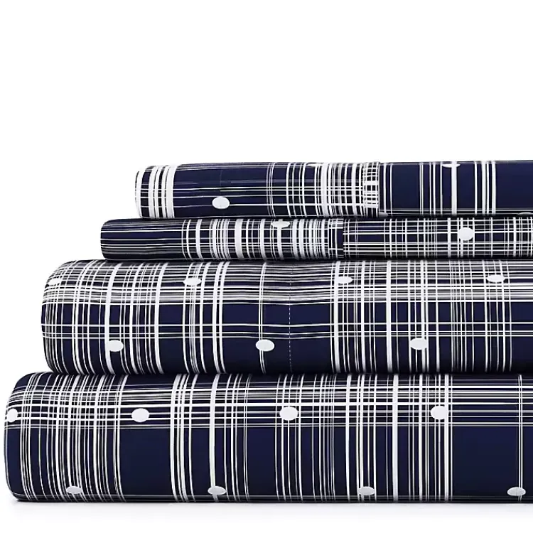 Kirklands Home Bed Sheets|Navy Plaid Polka Dot 3-pc. Twin Sheet Set Blue