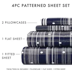 Kirklands Home Bed Sheets|Navy Plaid Polka Dot 3-pc. Twin Sheet Set Blue