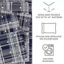 Kirklands Home Bed Sheets|Navy Plaid Polka Dot 3-pc. Twin Sheet Set Blue