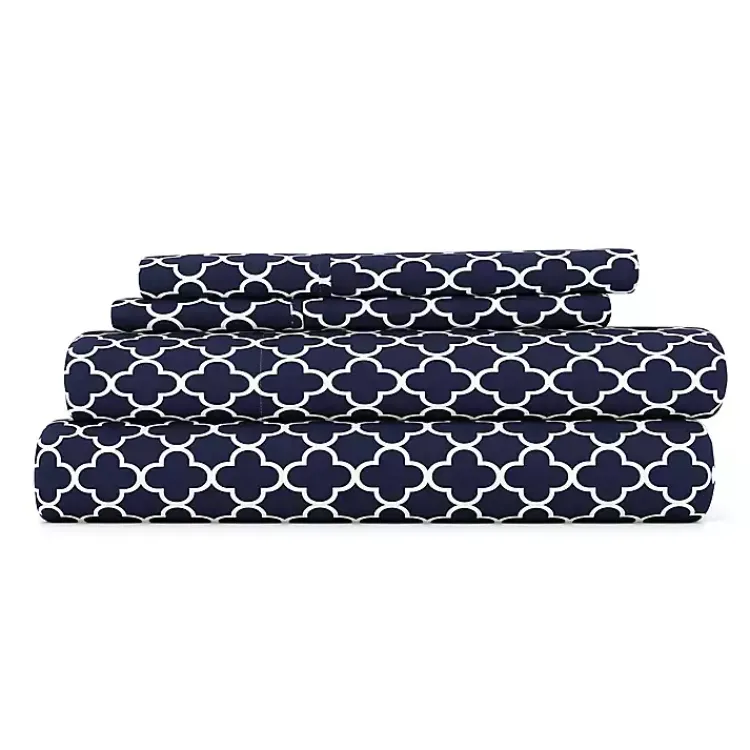 Kirklands Home Bed Sheets|Navy Quatrefoil 4-pc. Full Sheet Set Blue