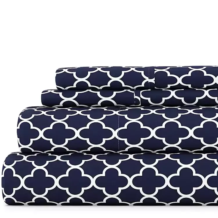 Kirklands Home Bed Sheets|Navy Quatrefoil 3-pc. Twin Sheet Set Blue
