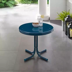 Kirklands Home Outdoor Tables|Navy Retro Metal Outdoor Side Table Blue