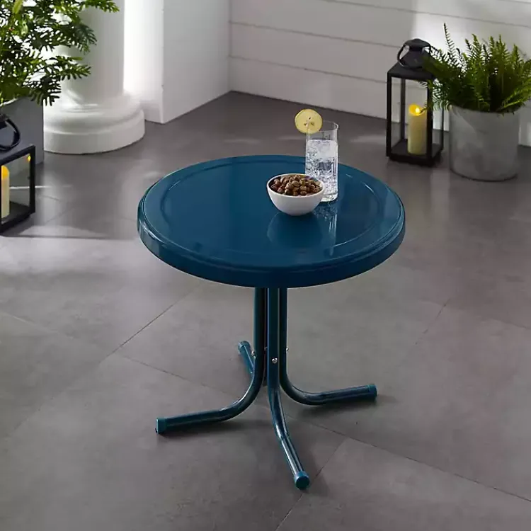 Kirklands Home Outdoor Tables|Navy Retro Metal Outdoor Side Table Blue