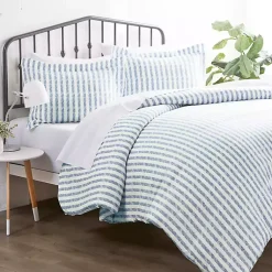 Kirklands Home Duvets|Navy Rugged Stripes Puffed 3-pc. King Duvet Set Blue