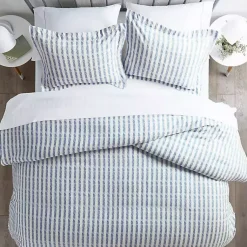 Kirklands Home Duvets|Navy Rugged Stripes Puffed 3-pc. Queen Duvet Set
