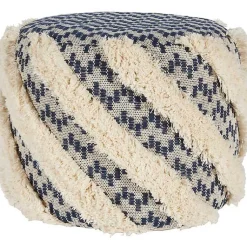 New Navy Shag Tufted Diagonal Twist Pouf Poufs & Floor Cushions