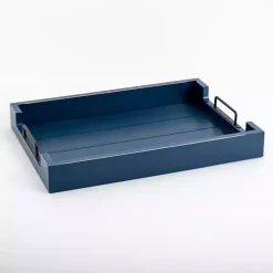 Outlet Navy Slatted Wood & Metal Handles Tray Decorative Trays