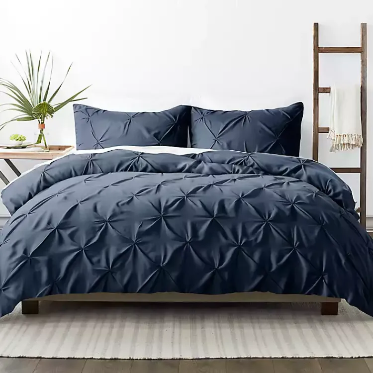 Kirklands Home Duvets|Navy Soft Pinched 3-Pc. Queen Duvet Cover Set Blue