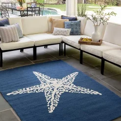 Kirklands Home Outdoor Rugs|Navy Starfish Hooked Indoor/Outdoor Area Rug, 5x8