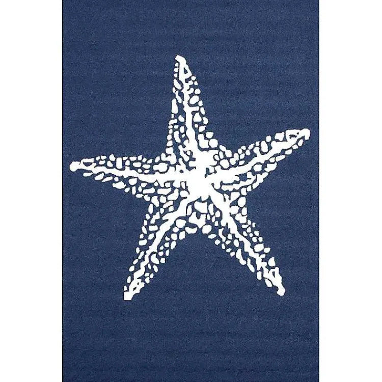 Kirklands Home Outdoor Rugs|Navy Starfish Hooked Indoor/Outdoor Area Rug, 7x9