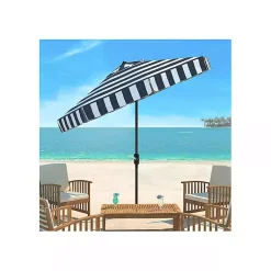 Kirklands Home Outdoor Accent Furniture|Navy Stripe Auto Tilt 9 ft. Outdoor Umbrella Blue
