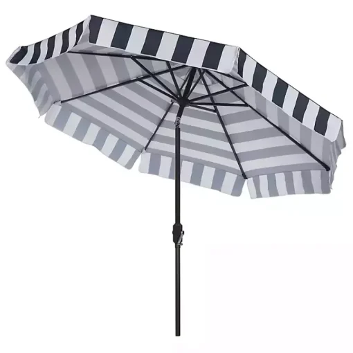 Kirklands Home Outdoor Accent Furniture|Navy Stripe Auto Tilt 9 ft. Outdoor Umbrella Blue
