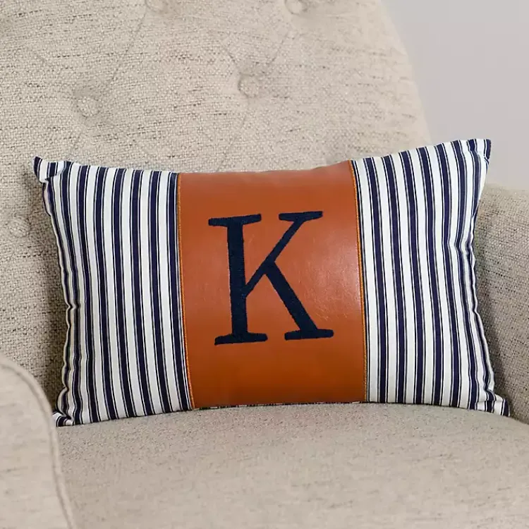 Online Navy Striped Monogram K Lumbar Pillow Pillows