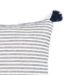 Navy Thin Woven Stripe Tassel Pillow Pillows