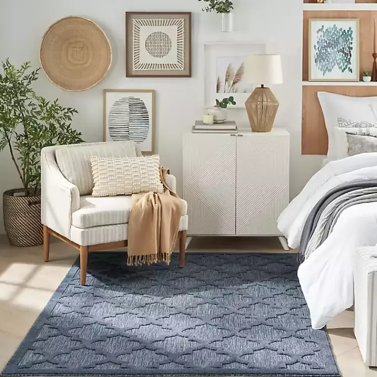 Kirklands Home Outdoor Rugs|Navy Trellis Indoor/Outdoor Area Rug, 6x9 Blue