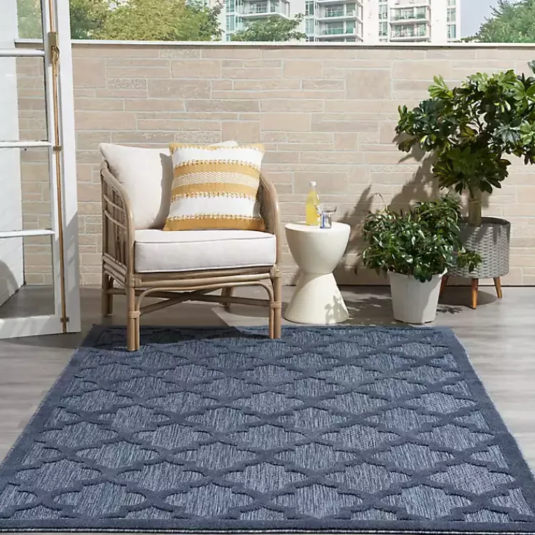 Kirklands Home Outdoor Rugs|Navy Trellis Indoor/Outdoor Area Rug, 6x9 Blue