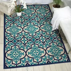 Kirklands Home Outdoor Rugs|Navy Trellis Outdoor Area Rug, 7x10