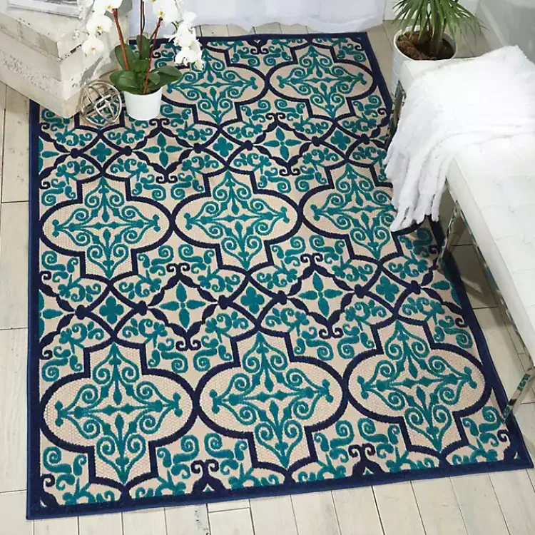 Kirklands Home Outdoor Rugs|Navy Trellis Outdoor Area Rug, 7x10