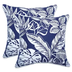 Kirklands Home Outdoor Cushions & Pillows|Navy Tropical Foliage 2-pc. Outdoor Pillows Blue