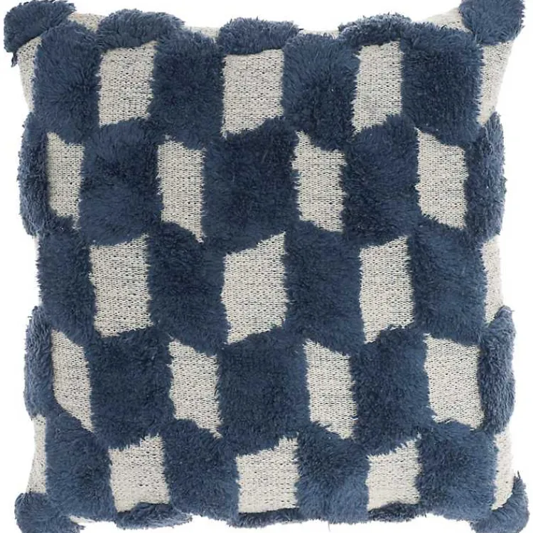 Outlet Navy Tufted Diagonal Checkers Throw Pillow Pillows