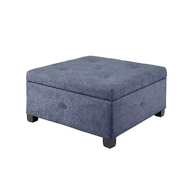 Kirklands Home Benches & Ottomans|Navy Tufted Square Storage Ottoman Blue