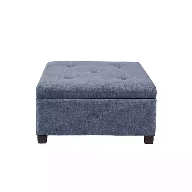 Kirklands Home Benches & Ottomans|Navy Tufted Square Storage Ottoman Blue