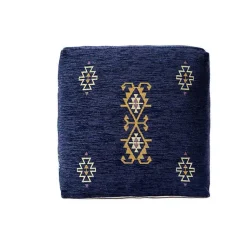 New Navy Turkish Motifs Ultra-Soft Pouf Poufs & Floor Cushions