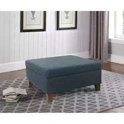 Kirklands Home Benches & Ottomans|Navy Upholstered Square Storage Ottoman Blue