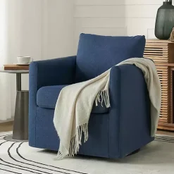 Kirklands Home Accent Chairs|Navy Upholstered Vasser Slipcover Swivel Chair Blue