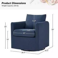 Kirklands Home Accent Chairs|Navy Upholstered Vasser Slipcover Swivel Chair Blue