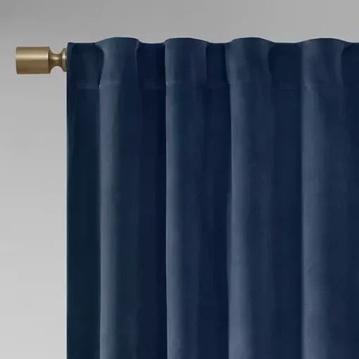 Kirklands Home Curtains & Drapes|Navy Velvet Greta Curtain Panel Set, 84 in. Blue
