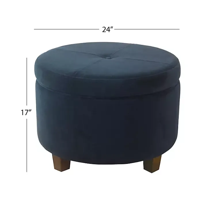 Kirklands Home Benches & Ottomans|Navy Velvet Upholstered Round Storage Ottoman Blue