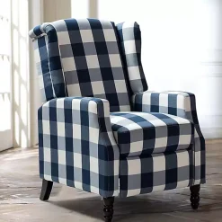 Kirklands Home Accent Chairs|Navy Windowpane Plaid Recliner