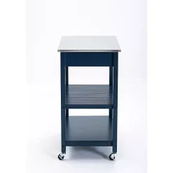Kirklands Home Kitchen Islands & Bar Carts|Navy Wood and Stainless Steel Top Kitchen Cart Blue