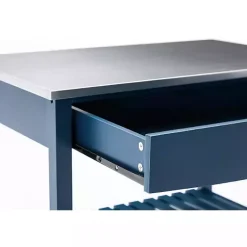 Kirklands Home Kitchen Islands & Bar Carts|Navy Wood and Stainless Steel Top Kitchen Cart Blue