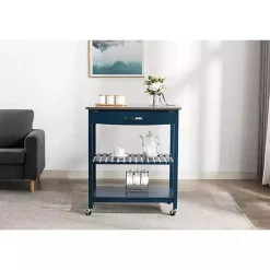Kirklands Home Kitchen Islands & Bar Carts|Navy Wood and Stainless Steel Top Kitchen Cart Blue