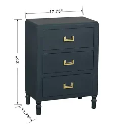 Kirklands Home Nightstands|Navy Wood 3-Drawer Layla Nightstand Blue