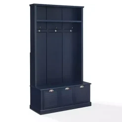 Kirklands Home Entryway Furniture|Navy Wood Storage Bench Hall Tree Blue