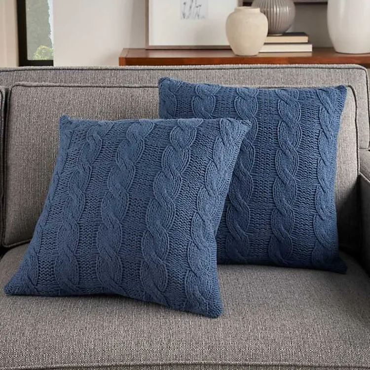 Outlet Navy Woven Cable Knit Pillow, Set of 2 Pillows